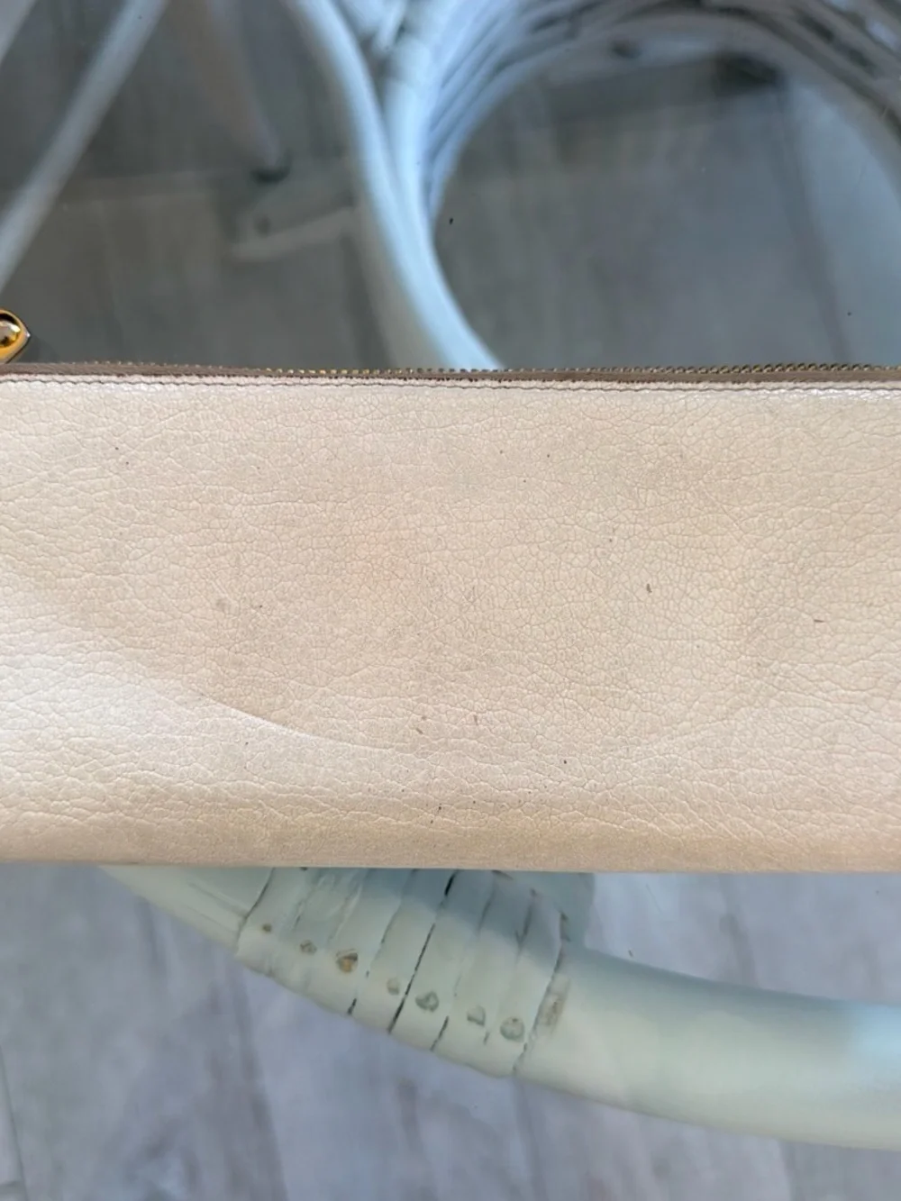 Miu Miu Cream Leather Zip Wristlet with Gold Logo